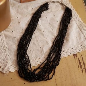 Black Multi strand Seed Beaded Necklace